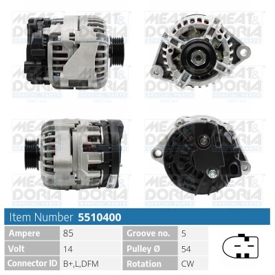 Generator 14V 85A Meat & doria 5510400 MEAT & DORIA