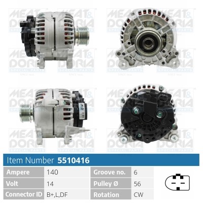 Generator 14V 140A Meat & doria 5510416 MEAT & DORIA