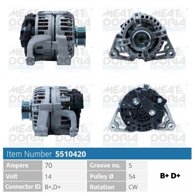 Generator 14V 70A Meat & doria 5510420 MEAT & DORIA