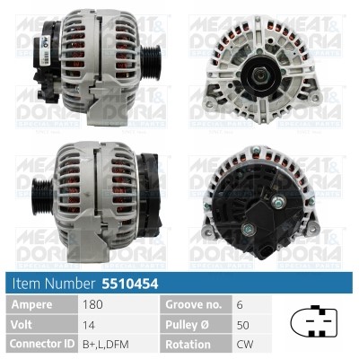 Generator 14V 180A Meat & doria 5510454 MEAT & DORIA