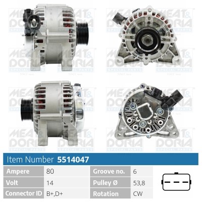 Generator 14V 80A Meat & doria 5514047 MEAT & DORIA