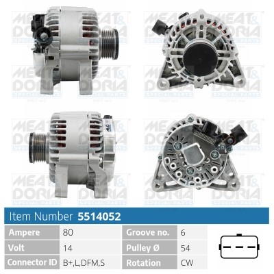 Generator 14V 80A Meat & doria 5514052 MEAT & DORIA