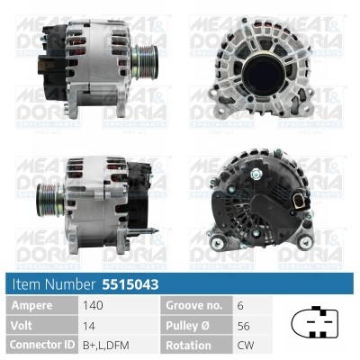 Generator 14V 140A Meat & doria 5515043 MEAT & DORIA