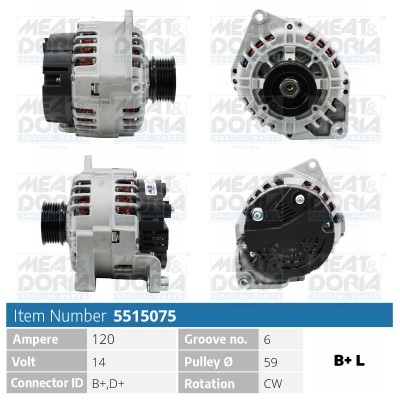 Generator 14V 120A Meat & doria 5515075 MEAT & DORIA