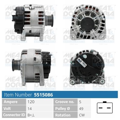 Generator 14V 120A Meat & doria 5515086 MEAT & DORIA