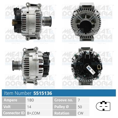 Generator 14V 180A Meat & doria 5515136 MEAT & DORIA