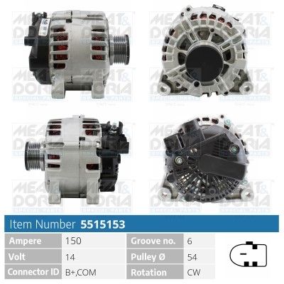 Generator 14V 150A Meat & doria 5515153 MEAT & DORIA