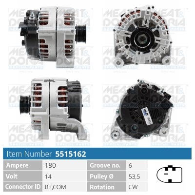 Generator 14V 180A Meat & doria 5515162 MEAT & DORIA