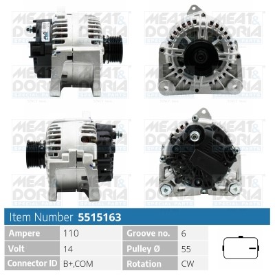 Generator 14V 110A Meat & doria 5515163 MEAT & DORIA Generator 14V 110A Meat & doria 5515163 MEAT & DORIA