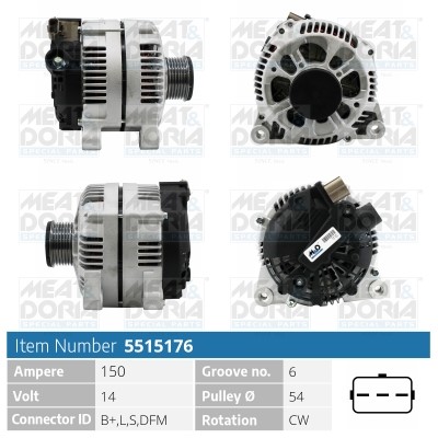 Generator 14V 150A Meat & doria 5515176 MEAT & DORIA