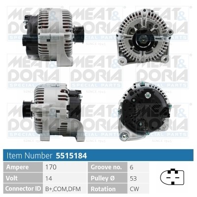 Generator 14V 170A Meat & doria 5515184 MEAT & DORIA