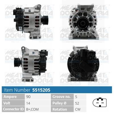 Generator 14V 90A Meat & doria 5515205 MEAT & DORIA