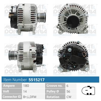 Generator 14V 180A Meat & doria 5515217 MEAT & DORIA