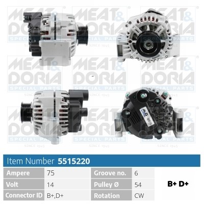 Generator 14V 75A Meat & doria 5515220 MEAT & DORIA