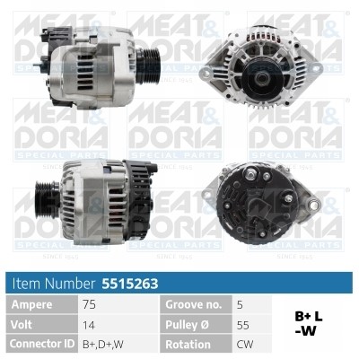 Generator 14V 75A Meat & doria 5515263 MEAT & DORIA