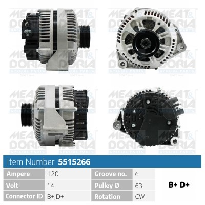 Generator 14V 120A Meat & doria 5515266 MEAT & DORIA