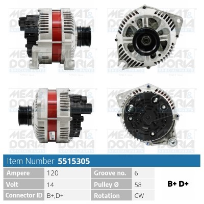 Generator 14V 120A Meat & doria 5515305 MEAT & DORIA