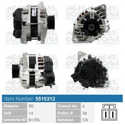 Generator 14V 90A Meat & doria 5515312 MEAT & DORIA
