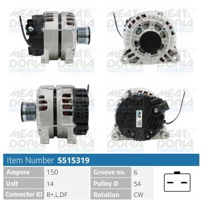 Generator 14V 150A Meat & doria 5515319 MEAT & DORIA
