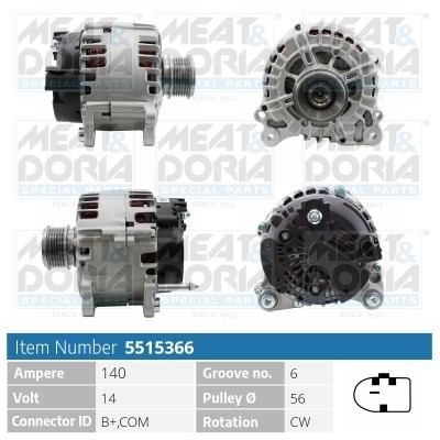 Generator 14V 140A Meat & doria 5515366 MEAT & DORIA