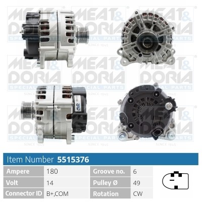 Generator 14V 180A Meat & doria 5515376 MEAT & DORIA