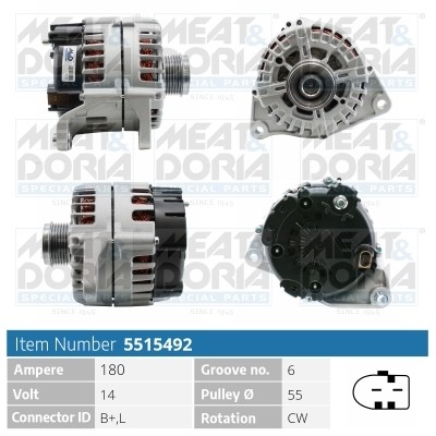 Generator 14V 180A Meat & doria 5515492 MEAT & DORIA