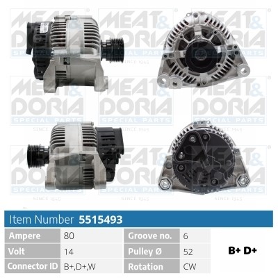 Generator 14V 80A Meat & doria 5515493 MEAT & DORIA
