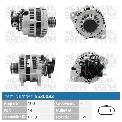 Generator 14V 100A Meat & doria 5520033 MEAT & DORIA