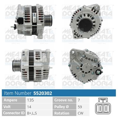 Generator 14V 135A Meat & doria 5520302 MEAT & DORIA