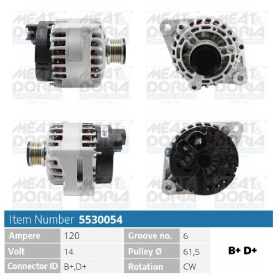Generator 14V 120A Meat & doria 5530054 MEAT & DORIA