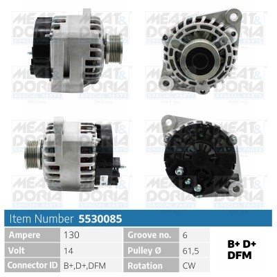 Generator 14V 130A Meat & doria 5530085 MEAT & DORIA