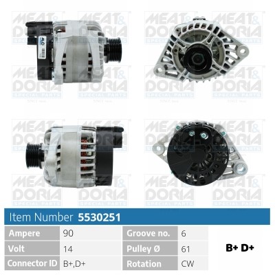 Generator 14V 90A Meat & doria 5530251 MEAT & DORIA