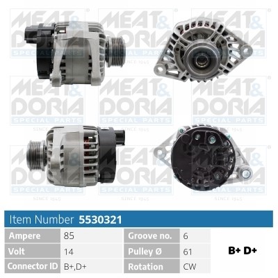 Generator 14V 85A Meat & doria 5530321 MEAT & DORIA Generator 14V 85A Meat & doria 5530321 MEAT & DORIA