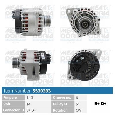 Generator 14V 140A Meat & doria 5530393 MEAT & DORIA