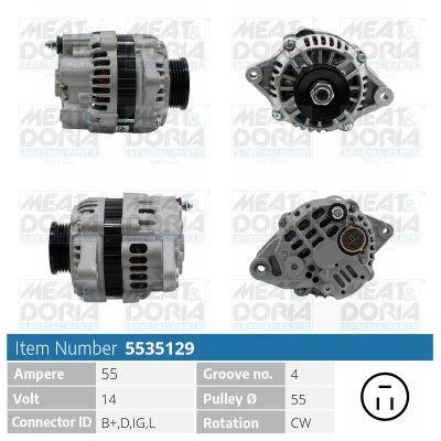 Generator 14V 55A Meat & doria 5535129 MEAT & DORIA