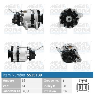 Generator 14V 65A Meat & doria 5535139 MEAT & DORIA