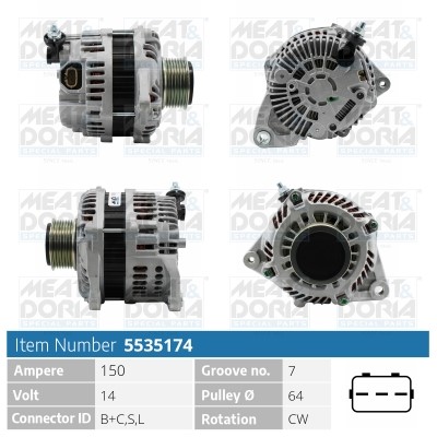Generator 14V 150A Meat & doria 5535174 MEAT & DORIA