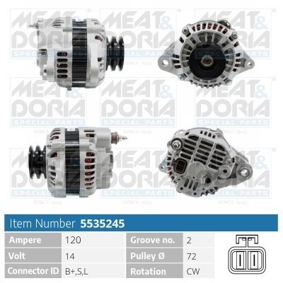Generator 14V 120A Meat & doria 5535245 MEAT & DORIA