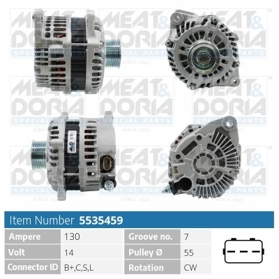 Generator 14V 130A Meat & doria 5535459 MEAT & DORIA