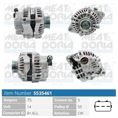 Generator 14V 75A Meat & doria 5535461 MEAT & DORIA