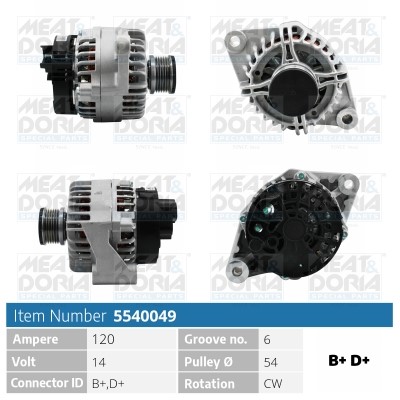 Generator 14V 120A Meat & doria 5540049 MEAT & DORIA