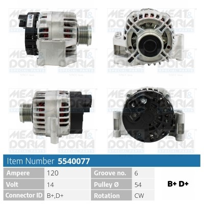 Generator 14V 120A Meat & doria 5540077 MEAT & DORIA
