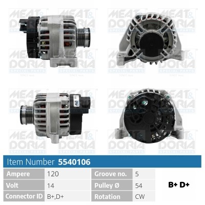 Generator 14V 120A Meat & doria 5540106 MEAT & DORIA