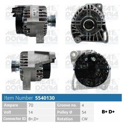 Generator 14V 70A Meat & doria 5540130 MEAT & DORIA