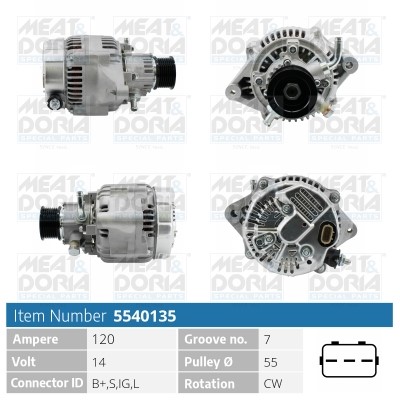 Generator 14V 120A Meat & doria 5540135 MEAT & DORIA