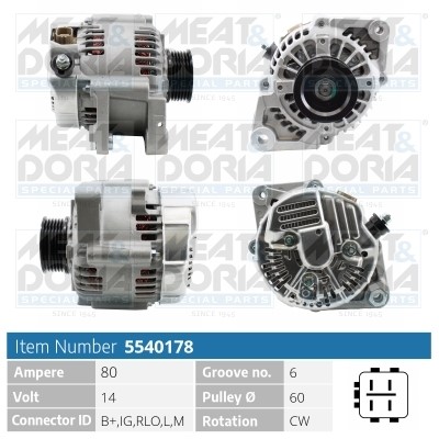 Generator 14V 80A Meat & doria 5540178 MEAT & DORIA