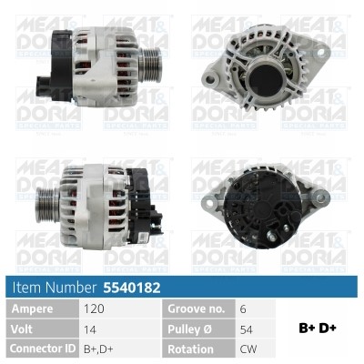 Generator 14V 120A Meat & doria 5540182 MEAT & DORIA