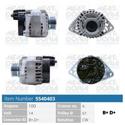 Generator 14V 100A Meat & doria 5540403 MEAT & DORIA