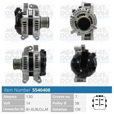 Generator 14V 130A Meat & doria 5540408 MEAT & DORIA