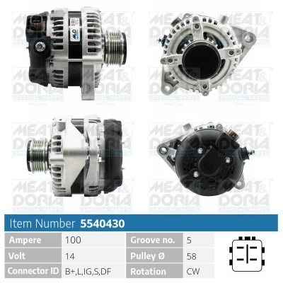 Generator 14V 100A Meat & doria 5540430 MEAT & DORIA Generator 14V 100A Meat & doria 5540430 MEAT & DORIA